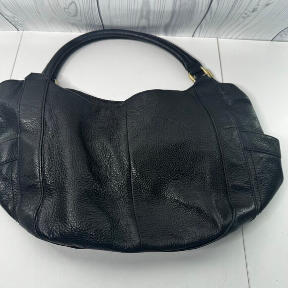 Y2K J.Crew Black Pebbled Soft Leather Slouchy Hobo Shoulder Bag Gold Pockets - Picture 7 of 10